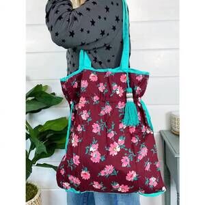 NEW FOLKLORE COUTURE drawstring cotton market tote bag in floral